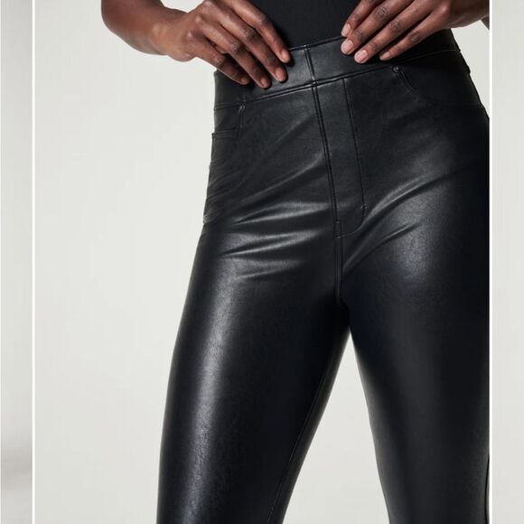 Spanx Leather-Like Ankle Skinny Pant Luxe Black Size XS TP - Picture 3 of 16